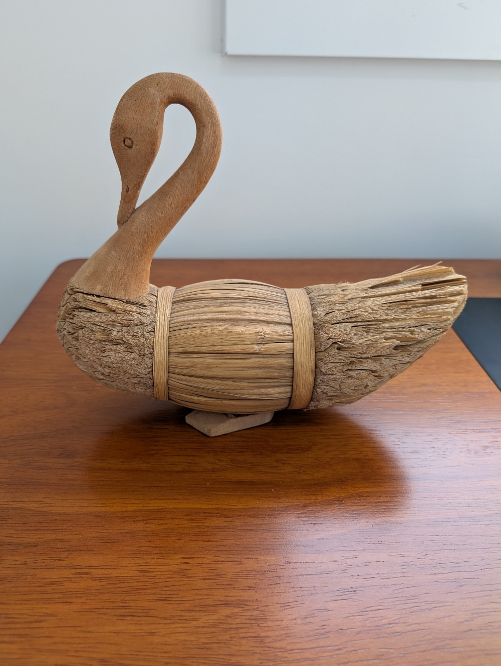 Vintage Carved Swan in Natural Brown Tones